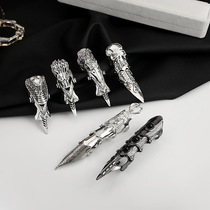 Euroamerican metal punk knuckle ring exaggerated personality spikes movable retro exoskeleton ring decoration