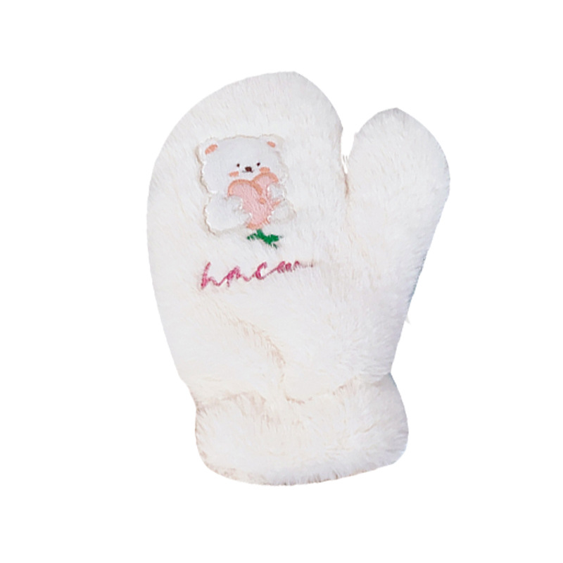 The 2022 new style of gloves for girls in winter are cute, warm, with added fleece, thickened and windproof, all finger Korean-style student cycling fleece winter Item Picture