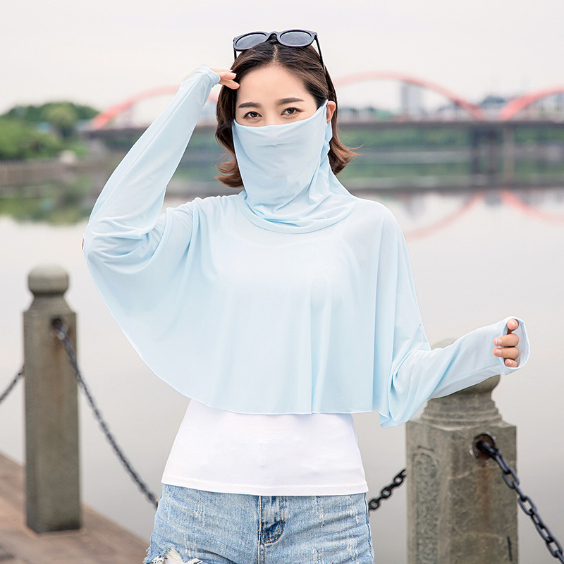 2022 Sun Protection Clothes Women's New Ice Silk Sun-Protective Clothing Summer Breathable Cool Mask Sleeve Cycling Cape Application Scenario