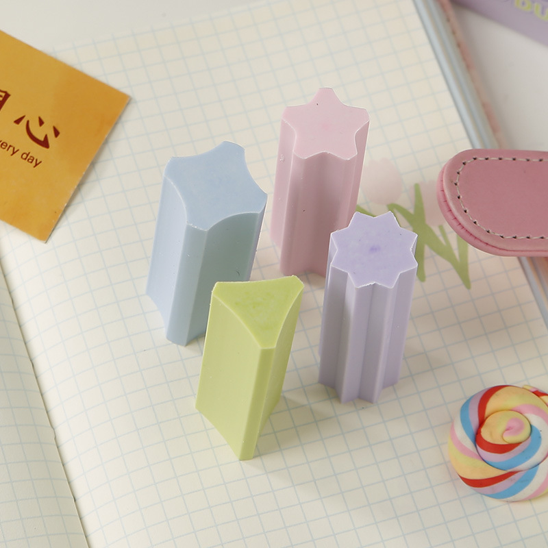 Factory direct sales and wholesale of multi-angled creative colored erasers, specially designed for primary school students, leaving no marks and no fragrance Specification image