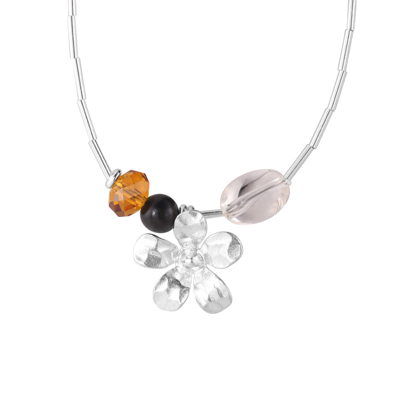 925 sterling silver irregular crystal flower sandalwood necklace for women, simple, light luxury, fashionable and individual collarbone chain N0992 Item Picture