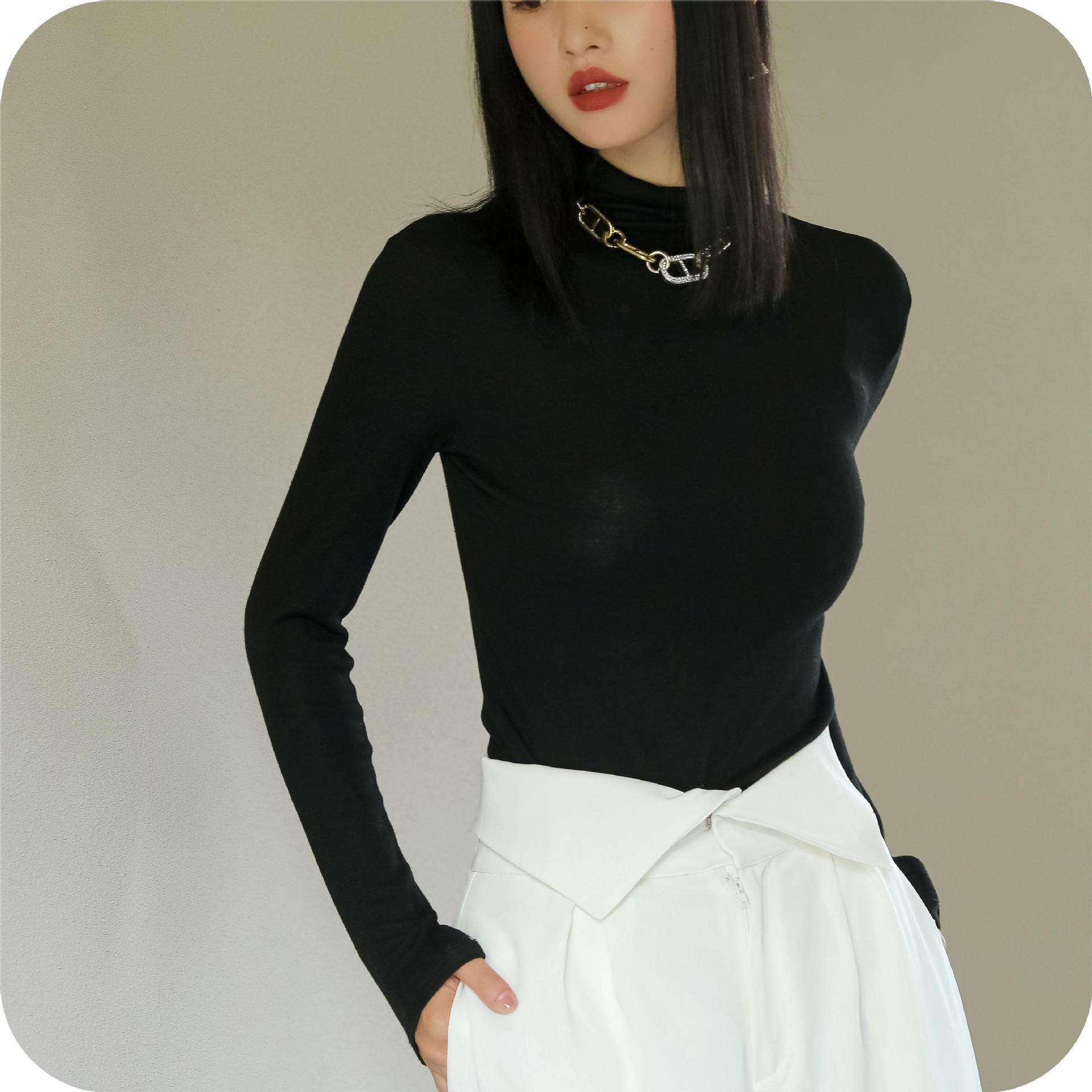 Douyin's best-selling long-sleeved T-shirt for women's 2022 autumn collection, a new modal base layer shirt in solid color, a fitted high-neck top Specification image