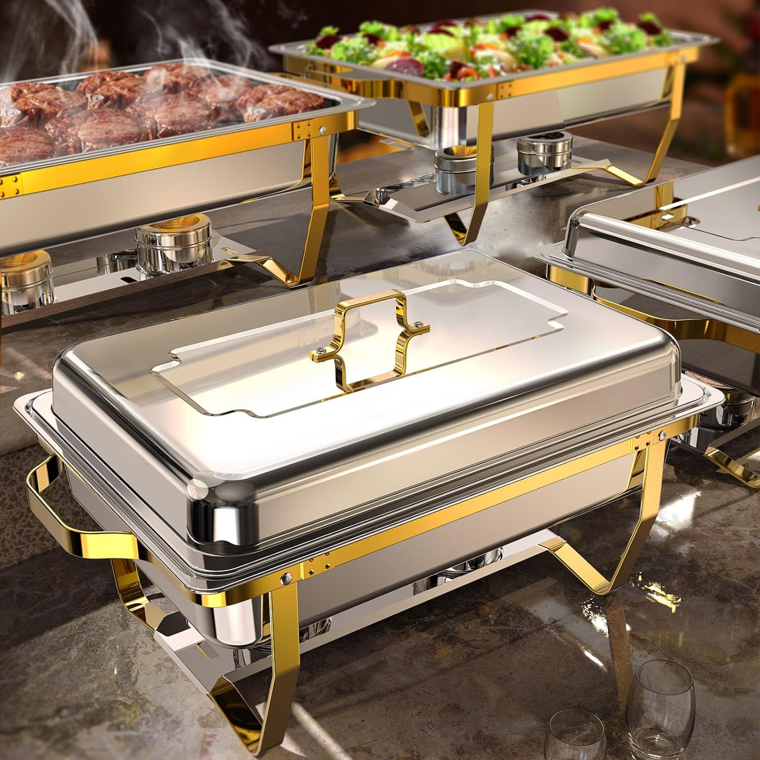 Cross-Border Stainless Steel Buffet Stove, Commercial Buffet, Hotel And Restaurant Heating Compartment Container, Alcohol Insulation Stove