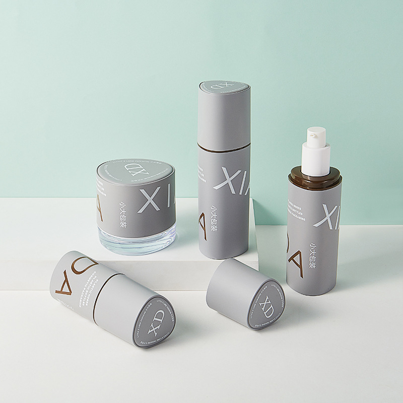 Cosmetic bottle packaging materials: triangular, oval, silver-gray set bottle packaging containers for beauty and skin care products details Picture