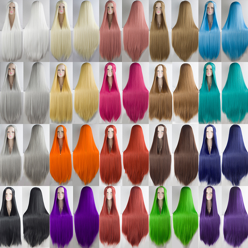 Universal cos wig, high-temperature silk long straight hair middle parting type 100cm style wig head cover, universal wig