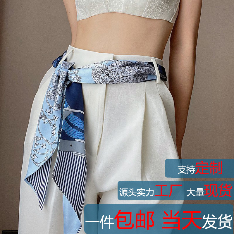 Wholesale long small silk scarves, women's hair bands with belts, versatile and high-end hair accessories, scarves, fashionable matching, ribbon hair replacement