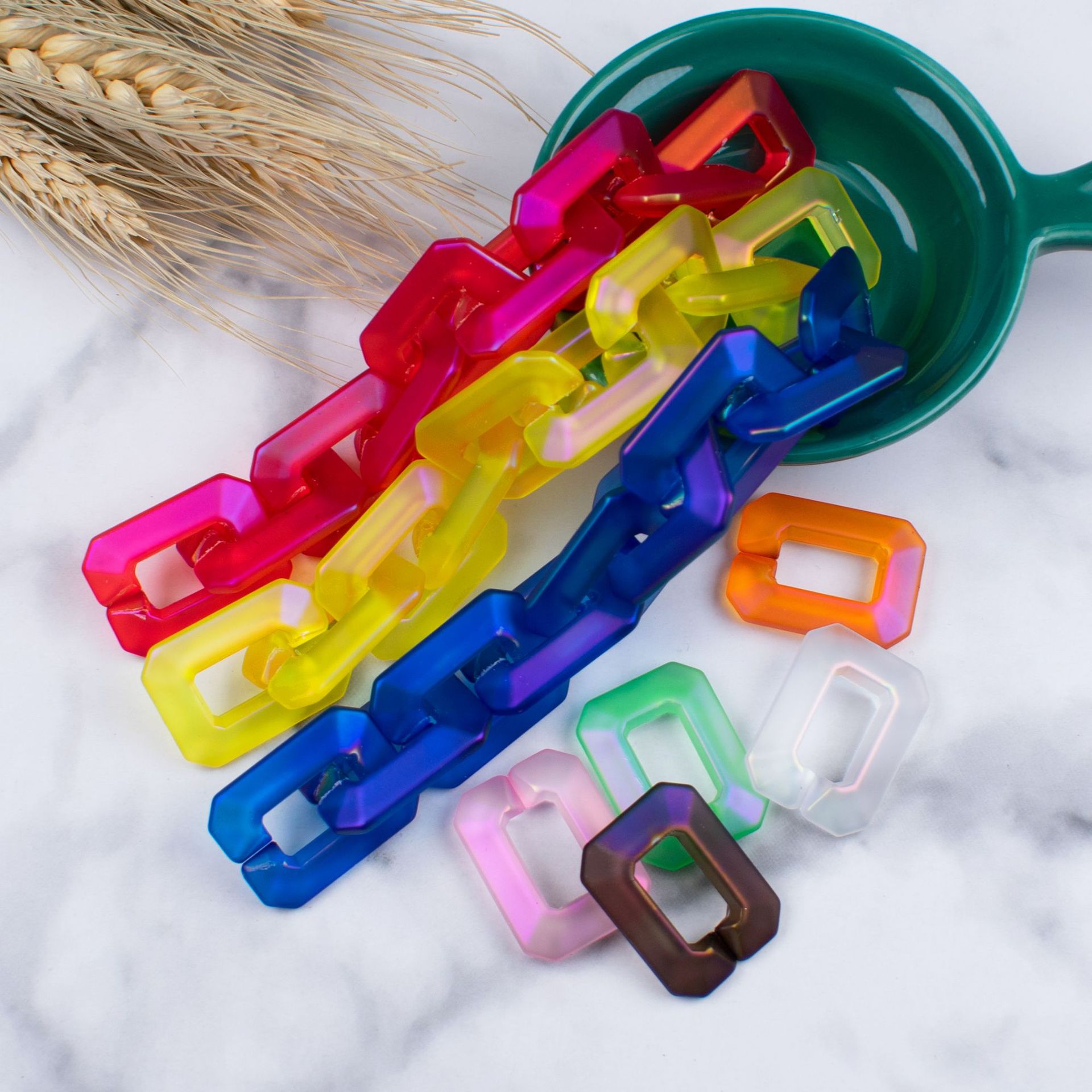 Acrylic Plastic Magic Feel Paint 21*28 Square Chain Ring Buckle Open Ring Diy Jewelry Accessories details Picture