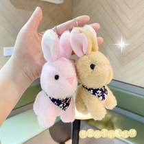 Cute ball scarf sitting rabbit plush toy silly cute rabbit keychain doll hanging bag pendant
