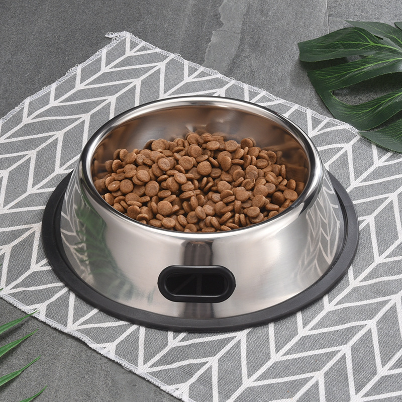 Anti-slip and wear-resistant solid-color stainless steel pet bowl, biting dog food utensil, anti-knock cat and dog bowl, feeding silent anti-drop bowl Specification image