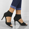 heels 2023新款欧美时装女鞋舒适超高跟显瘦黑色飞织细跟鱼嘴凉鞋图
