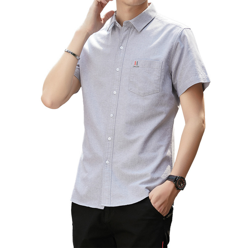 Wholesale of pure cotton short-sleeved shirts for young men in summer 2024, which are versatile, casual, trendy and slimming Item Picture