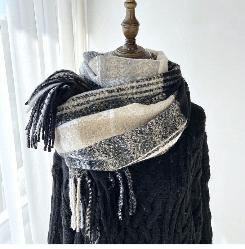 围巾女秋冬季跨境高级感仿羊绒格子流苏披肩学生加厚保暖围脖批发详情27