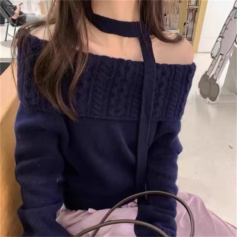 木子那那高级感一字肩毛衣女秋季穿搭针织衫上衣新款韩系软糯露肩详情23