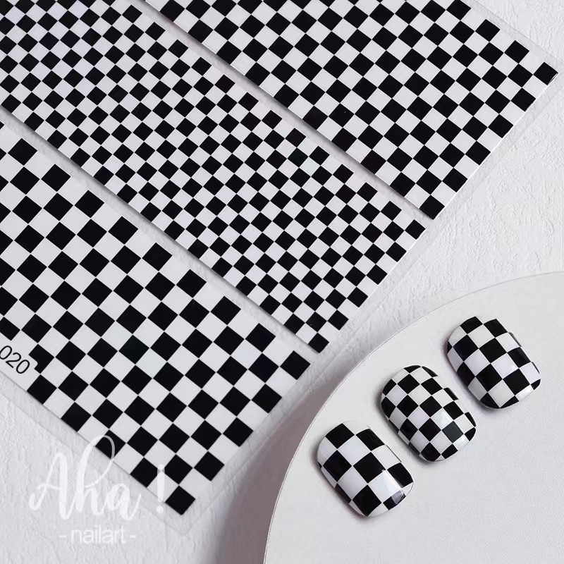 Aha经典格纹系列美甲贴纸黑白棋盘格马赛克方块日系指甲贴装饰品                             详情图3