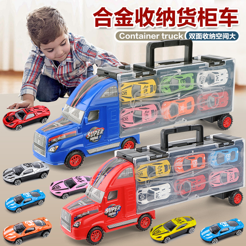 Cross-border new product children's ejection folding container truck DIY launch alloy multi-layer storage transport vehicle boys' toys details Picture