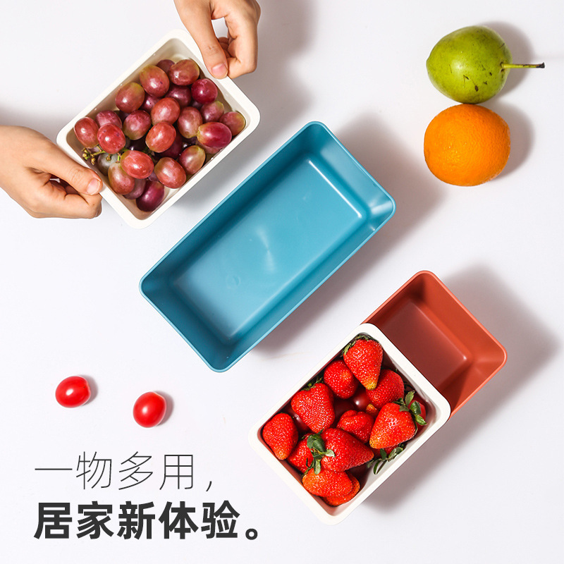 家用懒人双层零食盒嗑瓜子神器方形可沥水果盘家用糖果零食干果盘详情图3