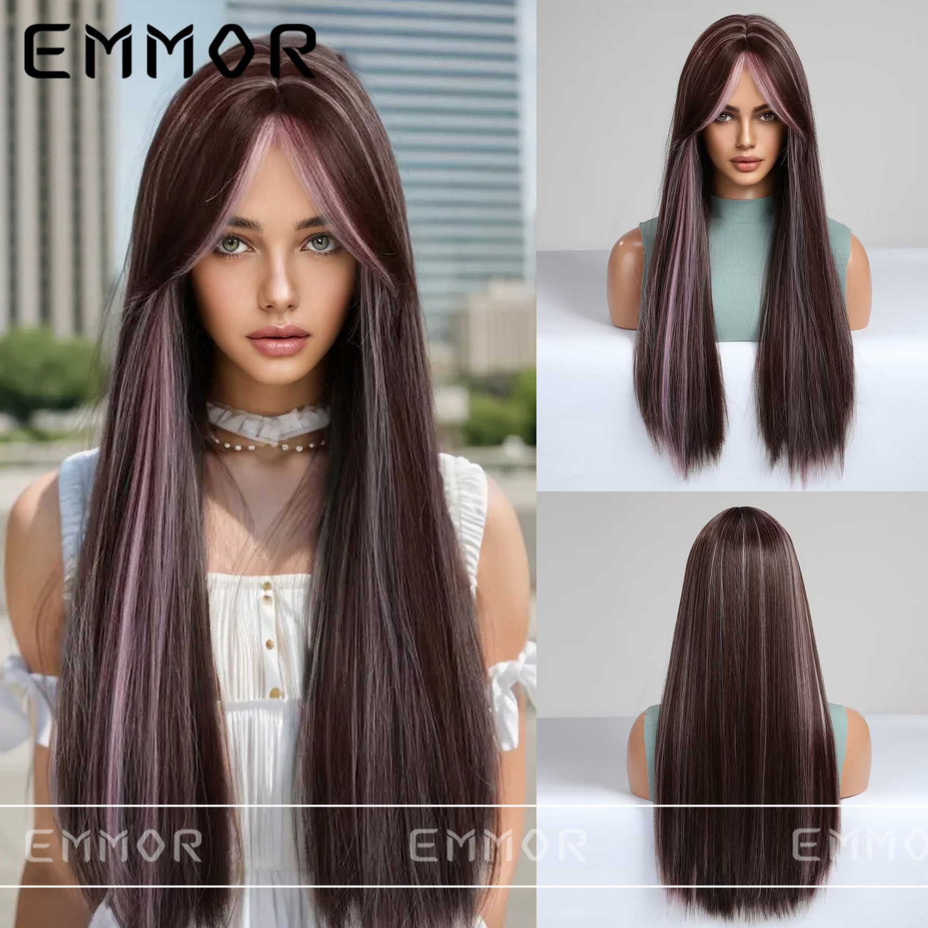 Wholesale of new cross-border bangs, gradient gray long straight hair synthetic fiber high-temperature silk wigs from Europe and America Application Scenario