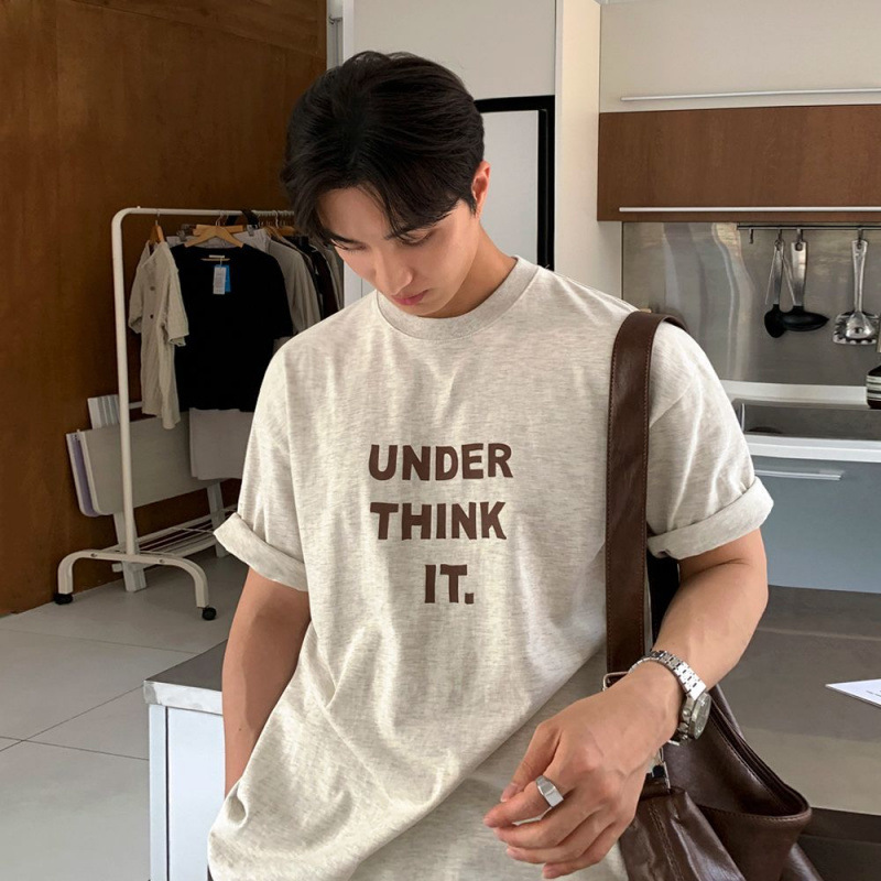 MYQ高级感字母印花T恤男士夏季宽松圆领短袖韩系通勤风半袖上衣 details Picture