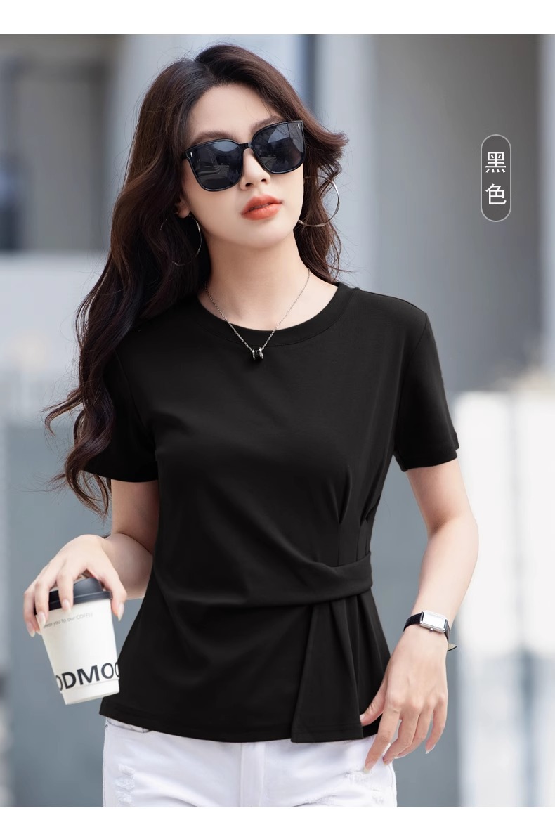 洋气短袖T恤女纯棉夏季不规则遮肚子微胖显瘦设计感小众上衣A3938详情15