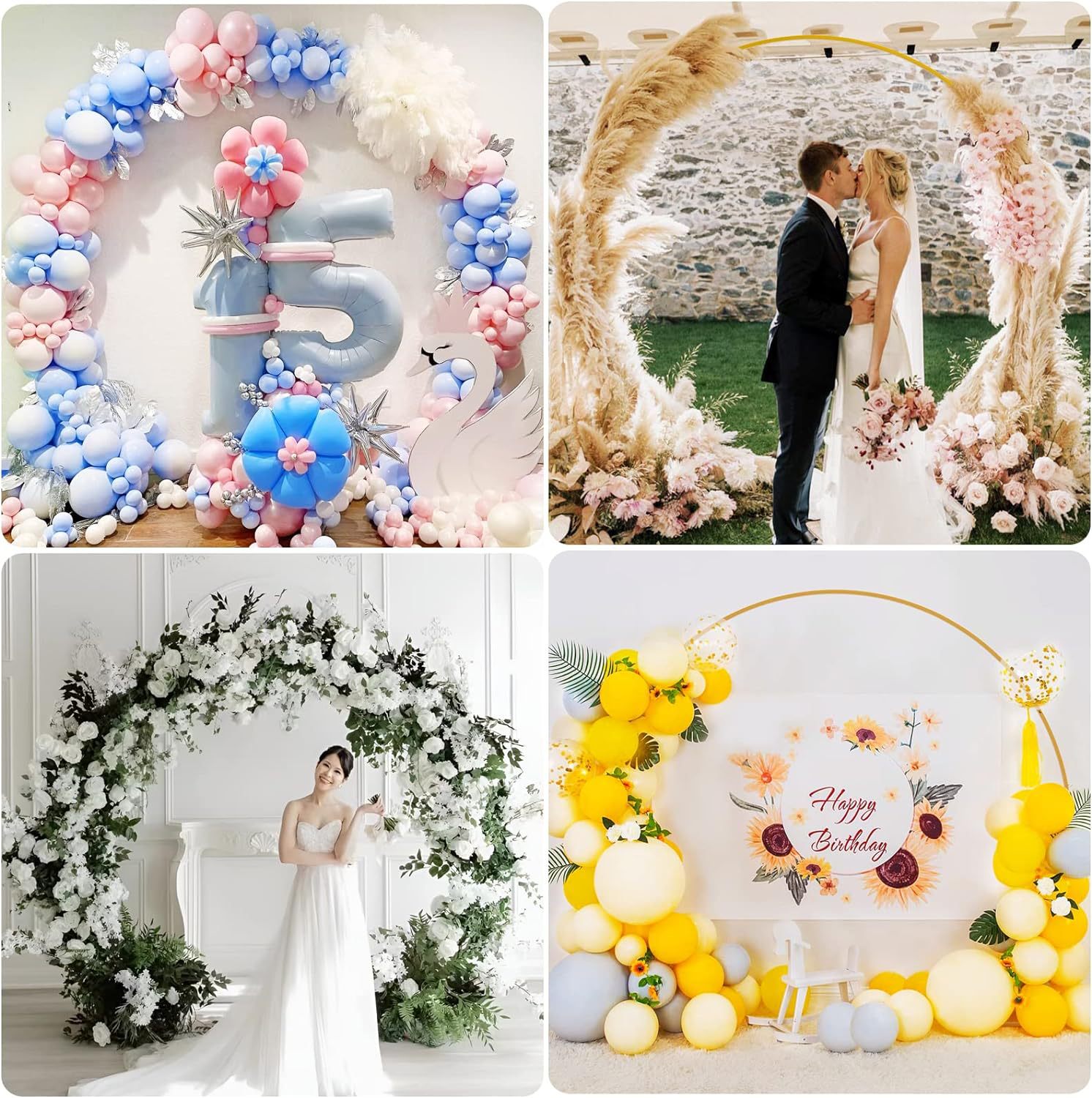 New Wedding Iron Arch Props Ring Double Pole Flower Portal Outside Lawn Arc Wedding Stage Background Decoration Specification drawing
