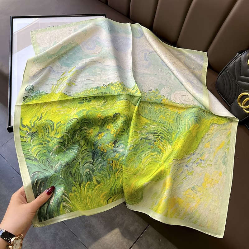 70Cm Square Scarf Professional Scarf Imitation Silk Scarves Spring And Summer Senior Sense Of Everything Temperament Female Square Wholesale Application Scenario