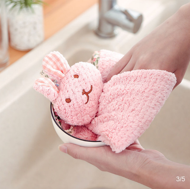 【 Chi Jia 】 Korean cartoon hand towel hanging type absorbent and cute hand towel cloth for home kitchen and bathroom Application Scenario