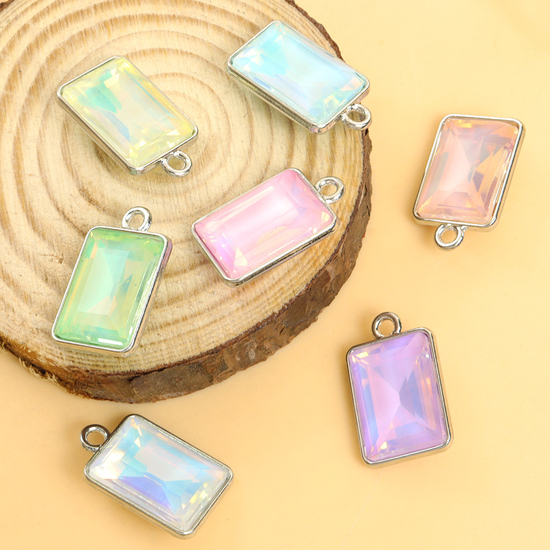 摩卡长方形玻璃水晶合金吊坠 马卡龙DIY饰品配件项链耳饰手链挂件详情4