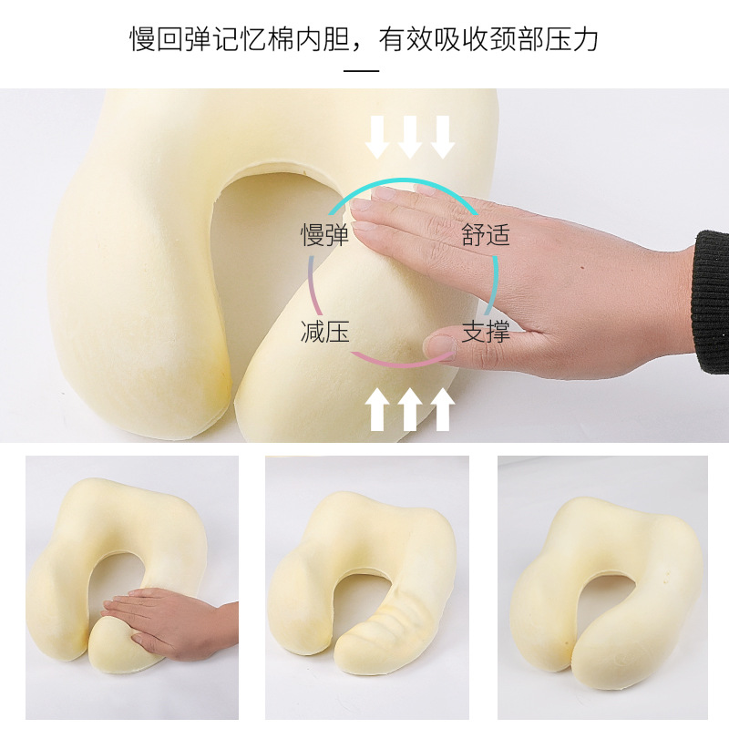 Cross-border memory foam U-shaped pillow, slow rebound nap neck pillow, can be stored, travel airplane neck guard pillow, can be customized with Logo Specification image