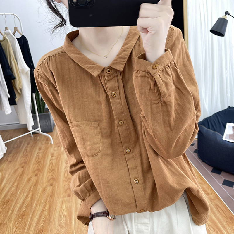 秋季新款韩国纯棉长袖衬衫女式宽松减龄显瘦上衣通勤95%以上开衫