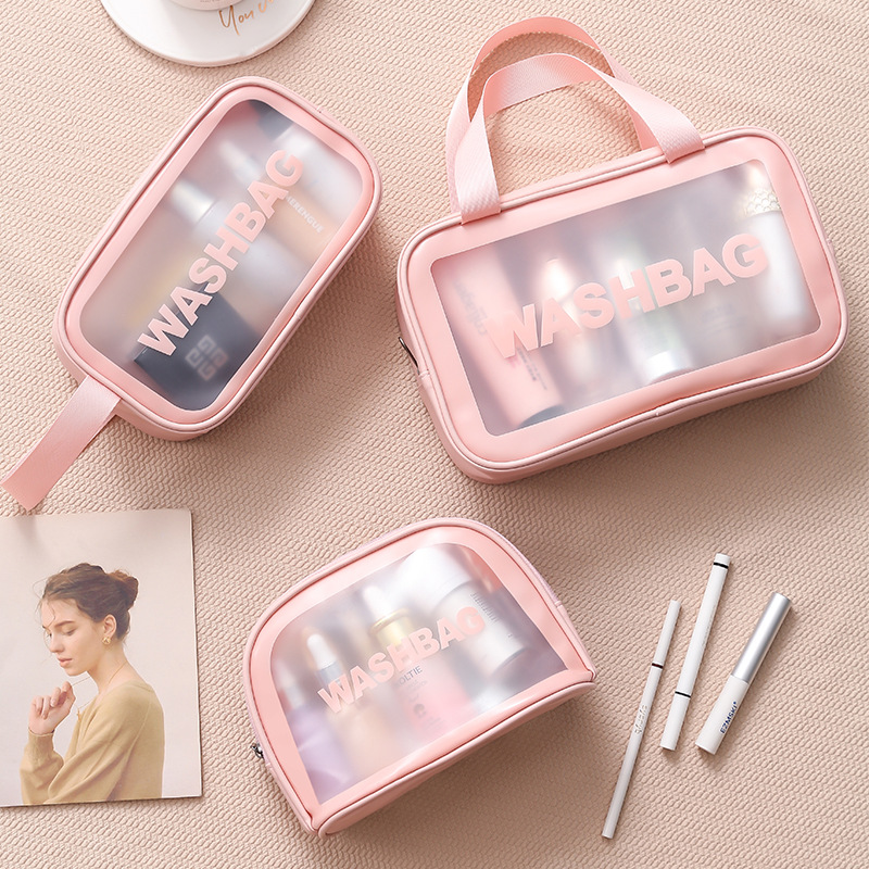 Pu Makeup Bag Large Capacity Pvc Waterproof Toiletry Bag Transparent Scrub Bath Bag Travel Portable Portable Storage Bag details Picture