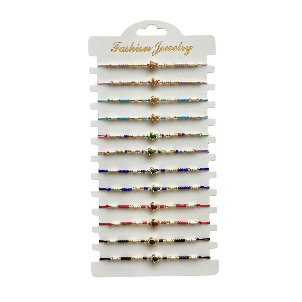 Amazon cross-border best-selling multi-color alloy turtle rice bead beaded bracelet, a fashionable and elegant adjustable bracelet for ladies Item Picture