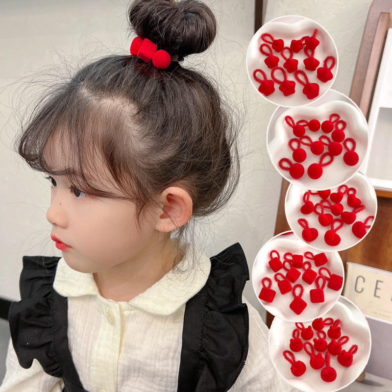 景烁儿童红色头绳发圈喜庆头饰不伤发皮筋女童可爱扎头节日发绳
