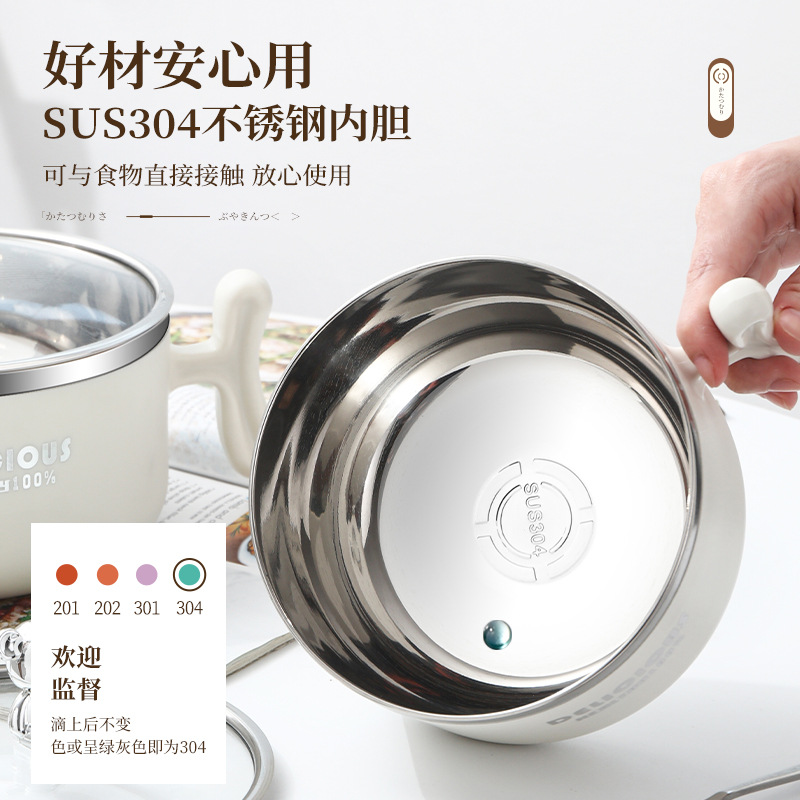 Noodle bowl 304 stainless steel noodle bowl rice bowl with lid Students round soup bowl lunch box Dormitory violent bear lunchbox 01216KT9103 Application Scenario