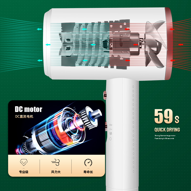 Hair dryer, blue light negative ion, special for dormitory students, 1400W household high power, no damage to hair, silent Specification image