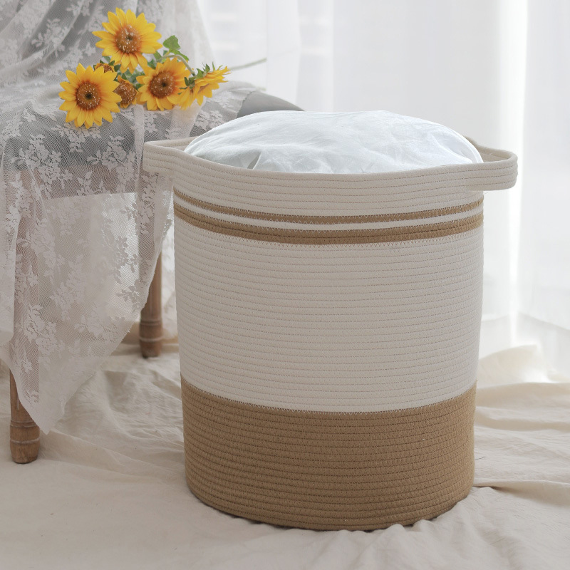 Home Dormitory Large Laundry Basket Hand-Made Storage Basket Basket Cotton Rope Woven Laundry Basket Toy Storage Basket details Picture