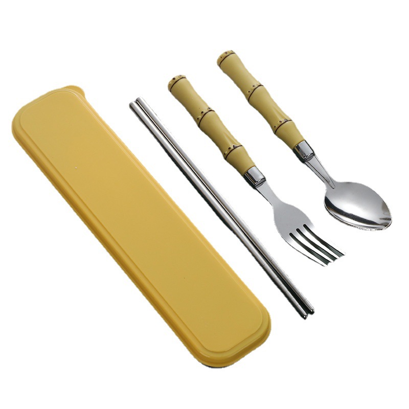 Stainless steel spoons, forks and chopsticks, pet dog bamboo joint portable forks and spoons, student and office worker Korean-style chopsticks and tableware Item Picture