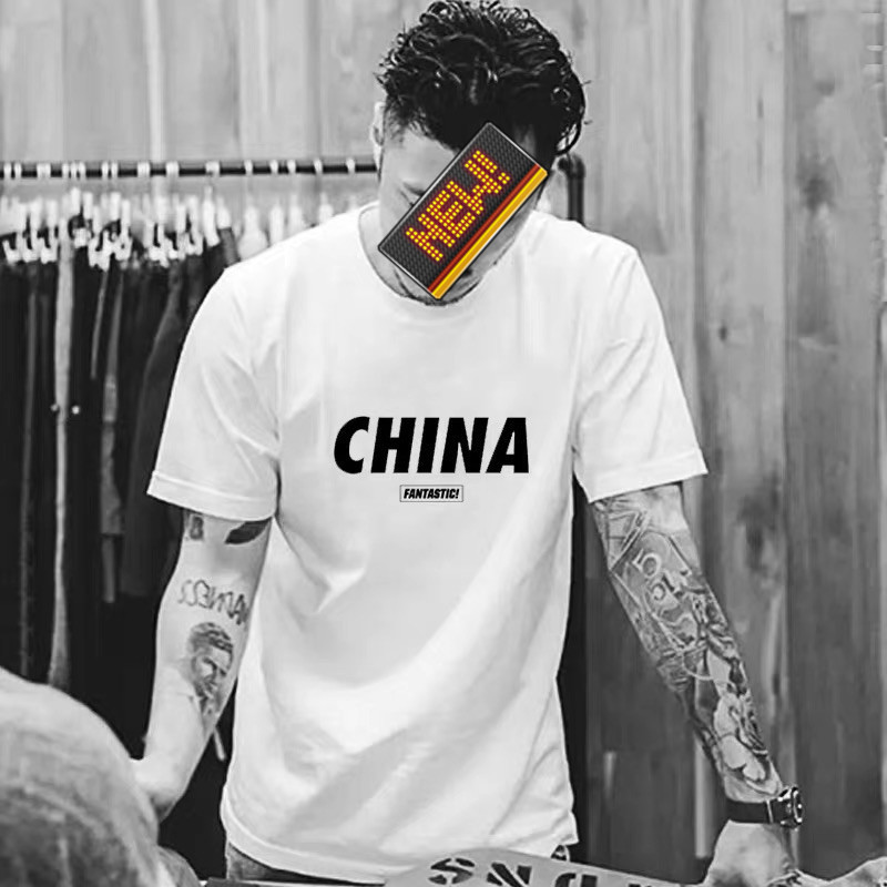 Men's Hip Hop Street Style Cotton Short Sleeve T-Shirt Men's Round Neck Half Sleeve Loose Top Wholesale Source Application Scenario