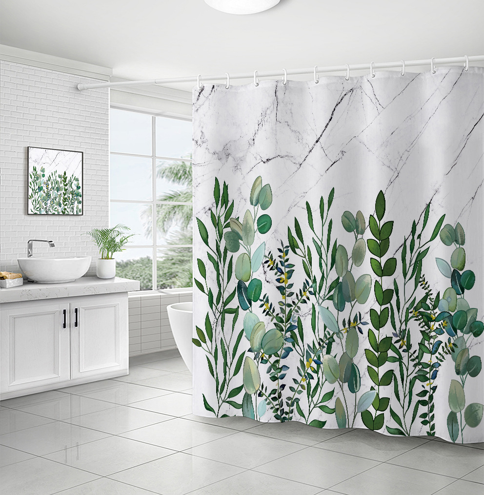 Shower curtain cross-border wholesale polyester 3d digital printing shower curtain waterproof shower curtain new marble flower run bathroom partition Specification drawing