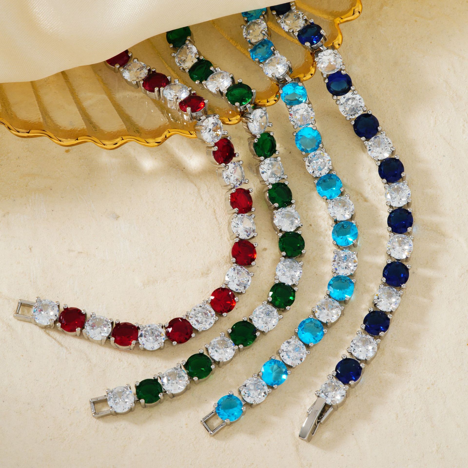 Kashi Cross-border European and American banquet Wedding cute crystal single-row candy-colored round diamond Full diamond seven-color zircon bracelet