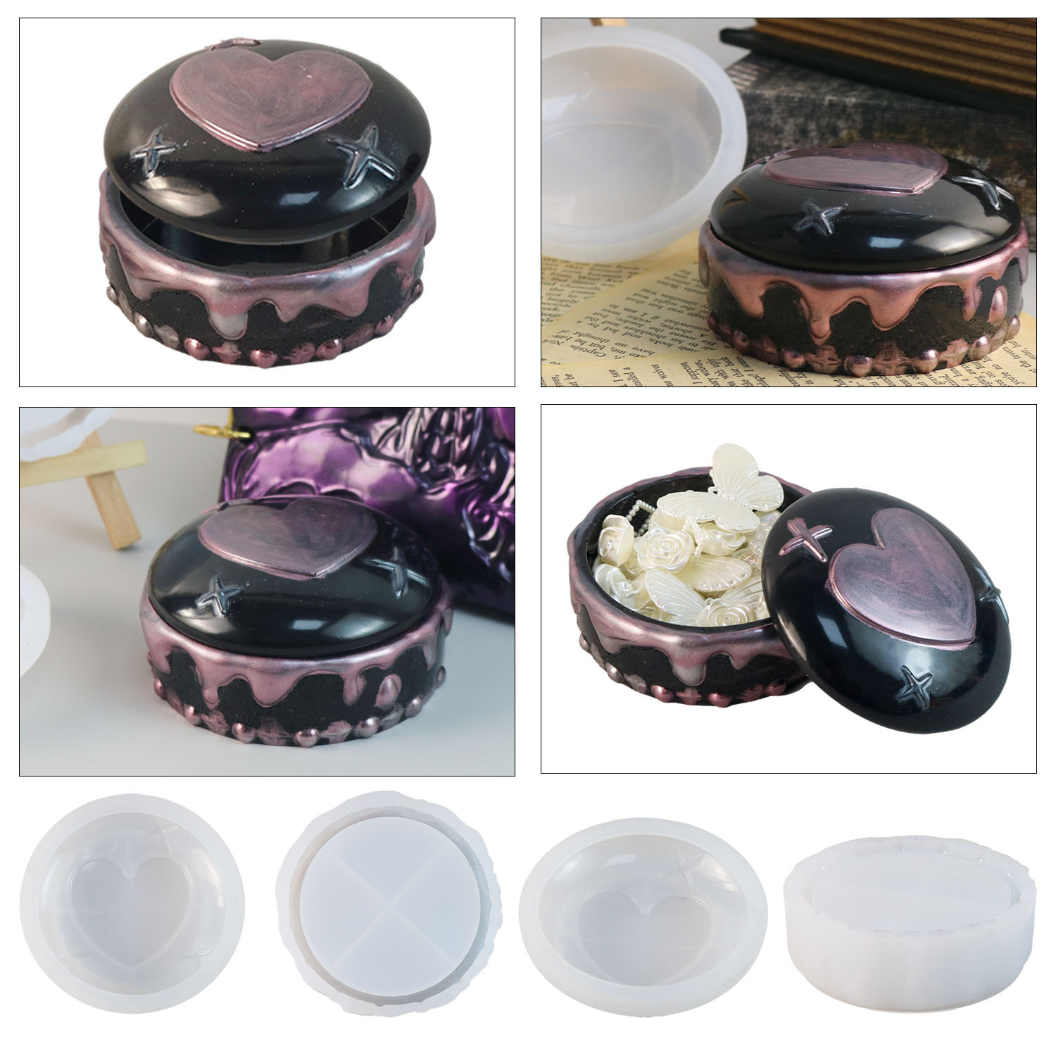 diy resin mold heart-shaped cake storage box, silicone mold creative storage box, cross-border exclusive supply full figure