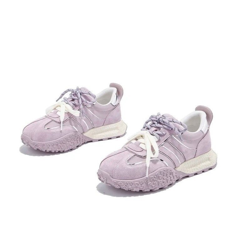 Genuine leather thick-soled sports shoes, new Spring/Autumn 2025 lace-up, comfortable, versatile, fashionable and casual Forrest Gump shoes for women Item Picture