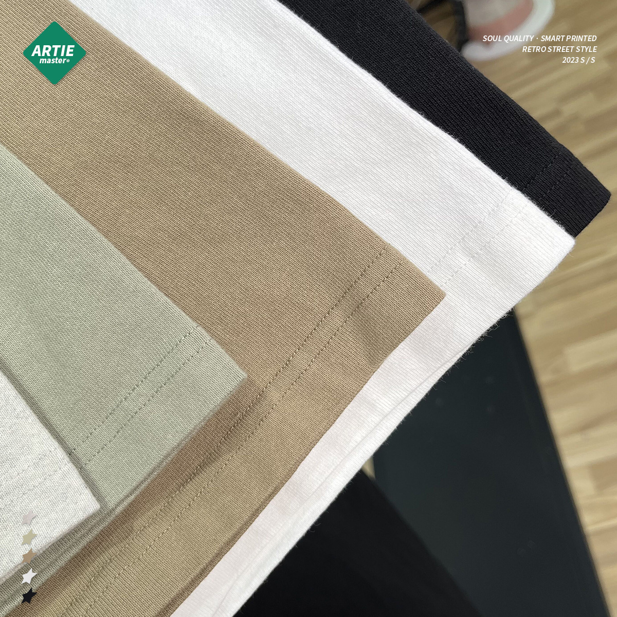 310G new 10-piece heavy pure cotton lapel button split casual loose short-sleeved top Specification image