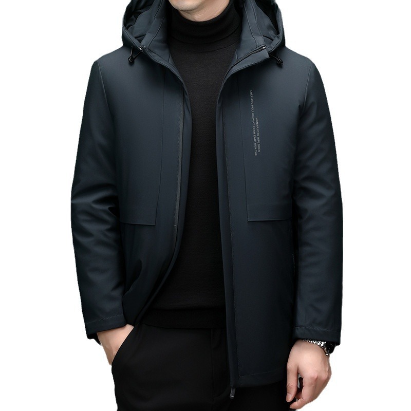 New mid-length down jacket for middle-aged men, thickened warm removable cap, winter casual men's coat for men Item Picture