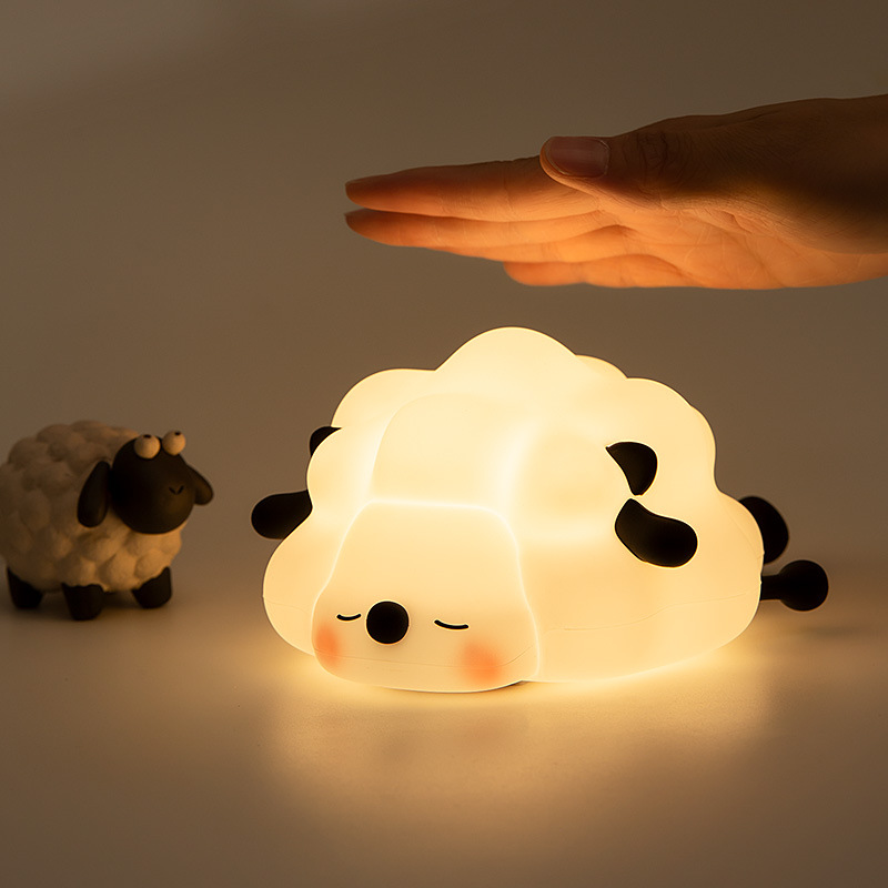 Sheep night light cute tabletop light figure decoration bedroom cartoon sleeping sheep silicone clap light accompanied by gifts