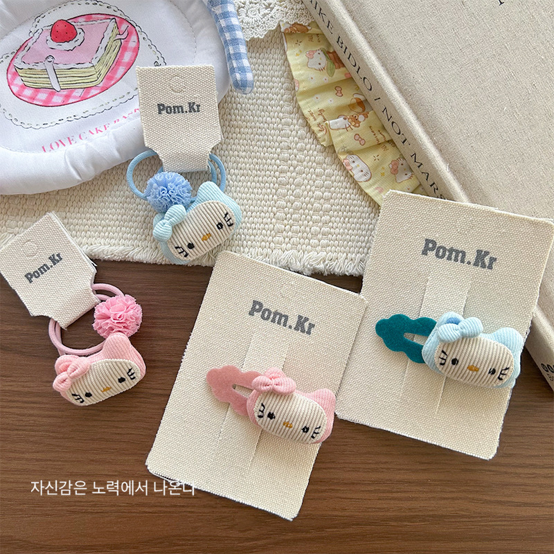 Cute cartoon children's hair ties, KT cat three-dimensional pom-pom hair bands, hair clips, girl student bangs, side clips