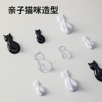 Japanese cartoon cat tail hook no punch clear sticky hook Kitchen bathroom simple cute cat hook 2 sets