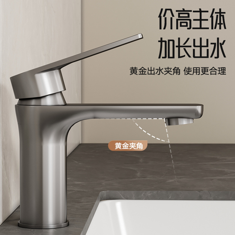 Stainless steel faucet, washbasin, sink, cold and hot water, household bathroom, washbasin, bathroom cabinet, basin, faucet details Picture