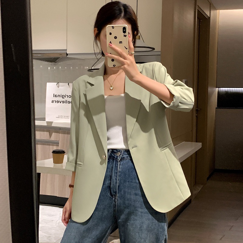 七分袖小西装外套女短款2025春夏新款小个子休闲收腰薄款西服上衣