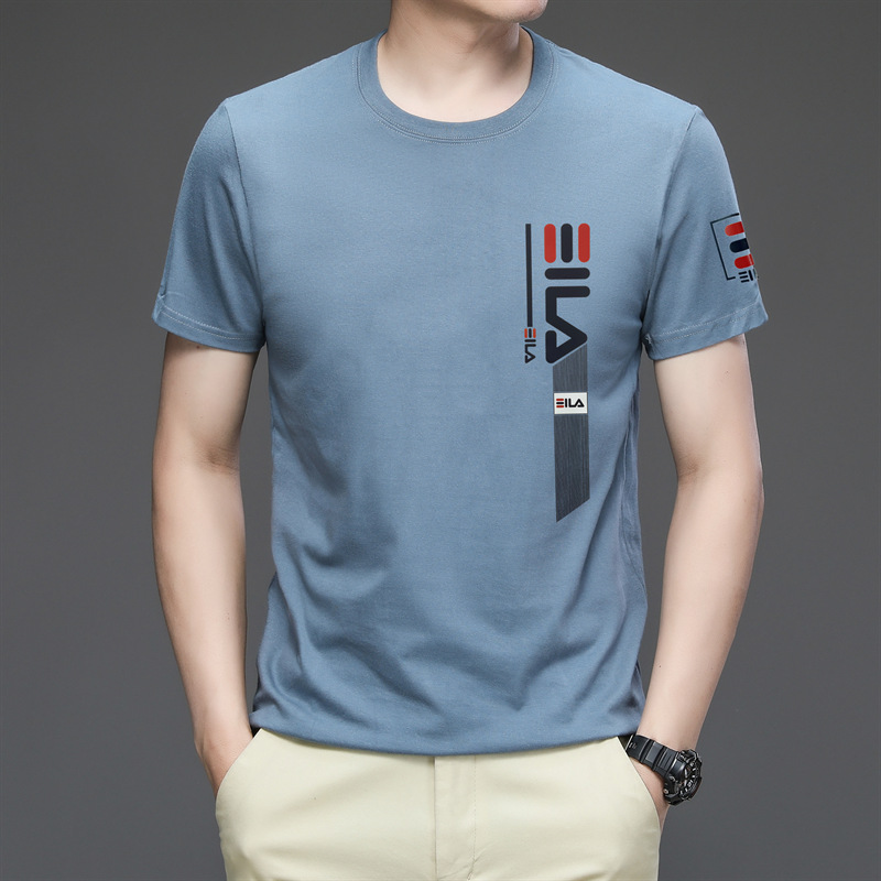 Wholesale combed cotton men's T-shirts, Korean-style round-neck printed pure cotton short-sleeved, trendy and loose half-sleeved T-shirts for young people Specification image