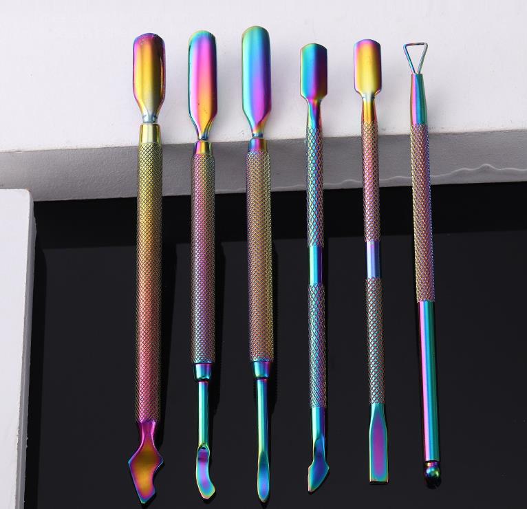 Hot-selling color-coated steel nail polish steel, gradient color nail trimming tool, double-head nail remover knife in foreign trade Item Picture